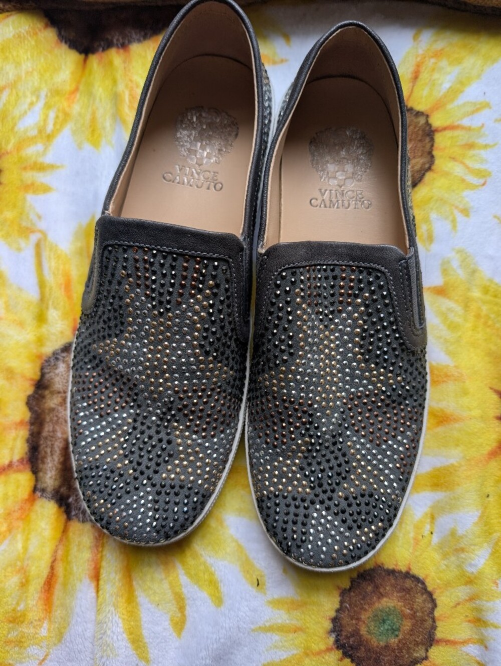 Vince Camuto Slip-on Beaded Star Sneakers, Size 8 / 38 Charcoal, Silver, Copper